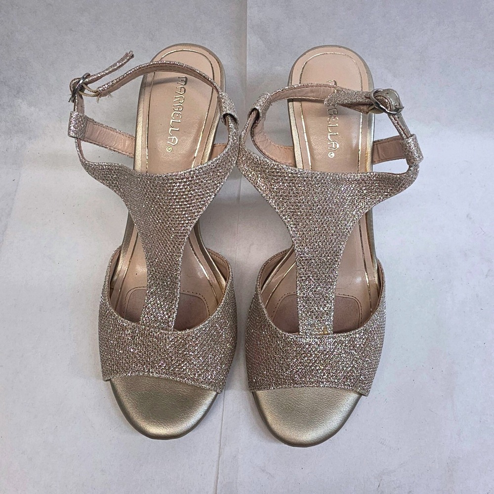 Marbella Madrid Heeled Sandals Heels 8.5 Rose Gold Glitter Sparkly Prom Hoco GUC